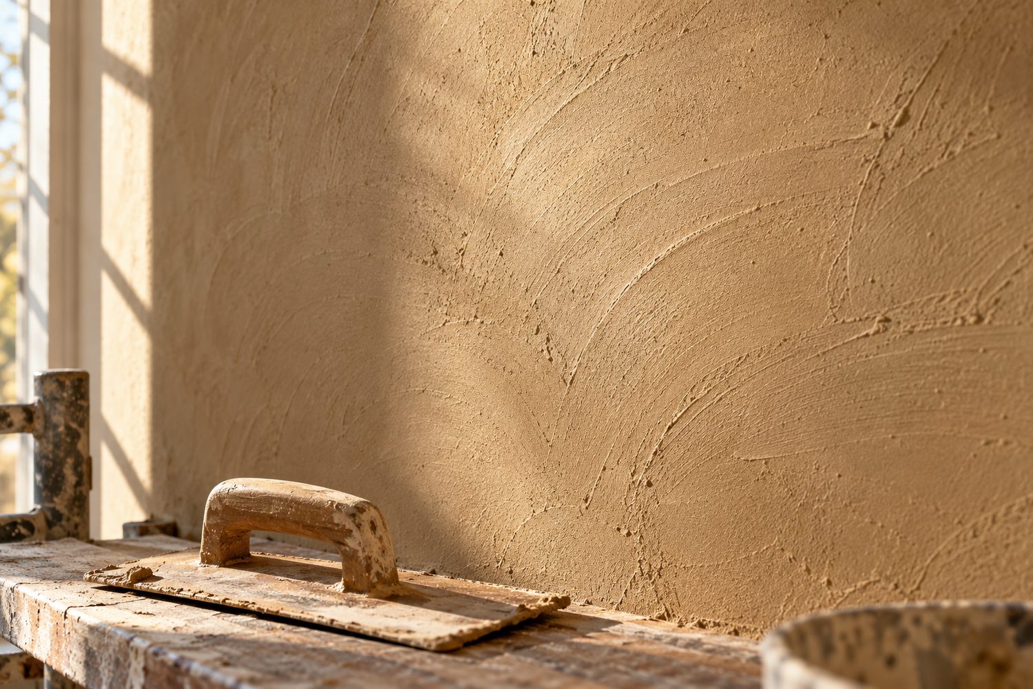 Lehmputzwand in Sandbeige